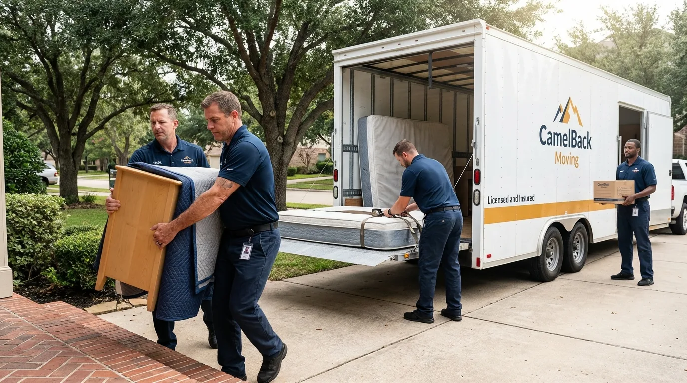 Crew loading residential truck for cross-state move from Dearborn, MI