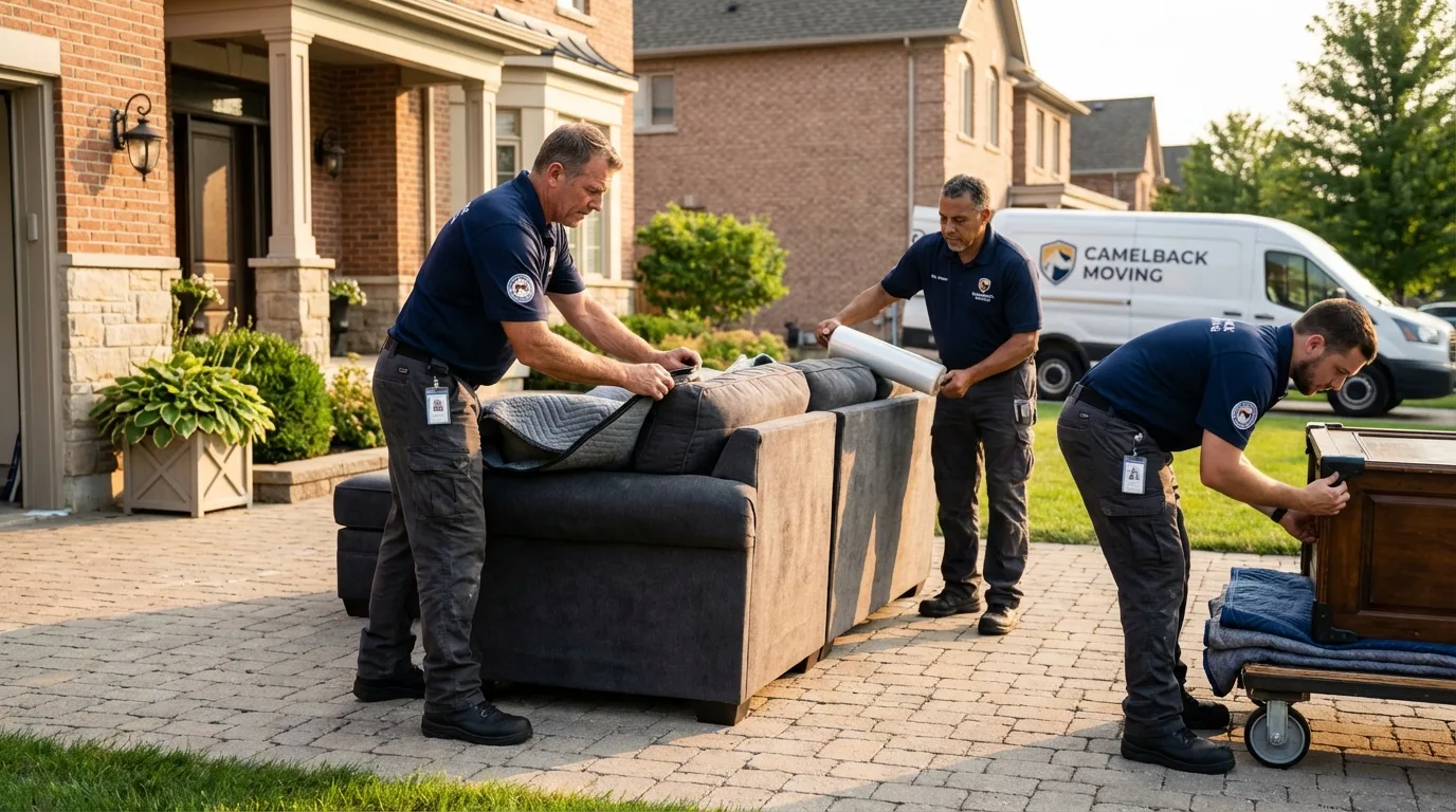 Large estate moving crew wrapping furniture in Dearborn, MI