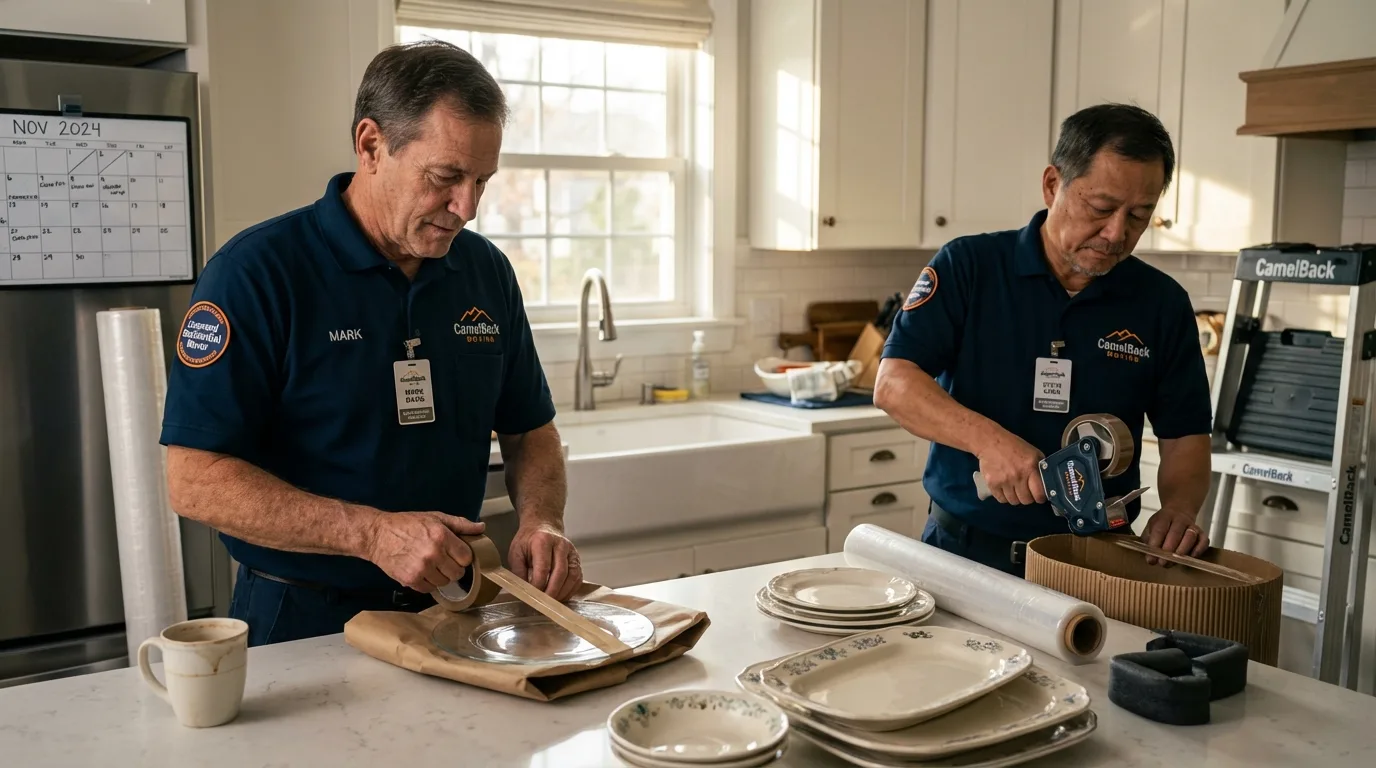 Professional crew packing kitchen dishware in Dearborn, MI